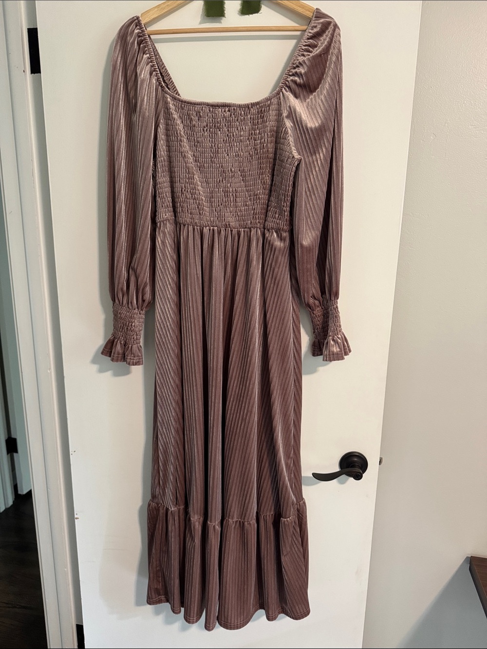 SHEIN Dusty Mauve Smocked Square Neck Maxi Dress
